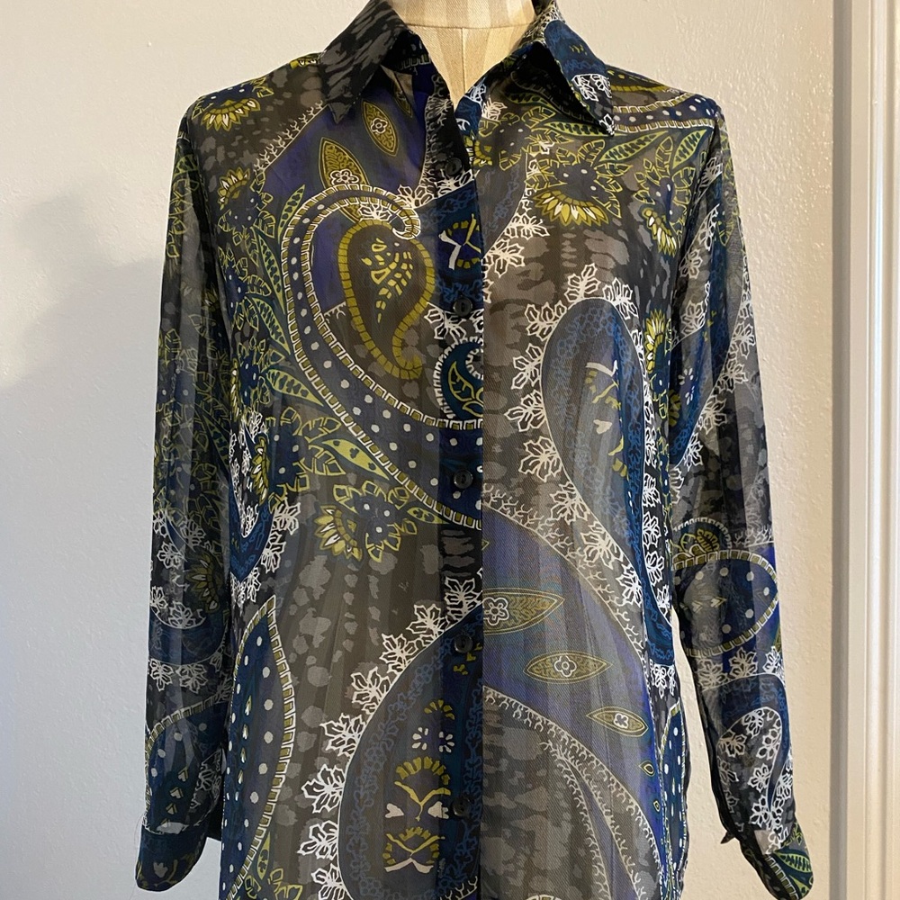 90s/Y2K Vintage Sheer Paisley Button-down Blouse Large